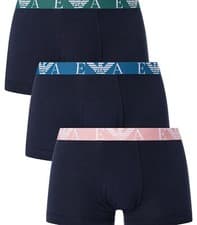 Image of EMPORIO ARMANI Bold Monogram Stretch Cotton Navy Trunks 3 Pack Size L BNWT/BOX