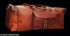 Image of LARGE VINTAGE GENUINE LEATHER HOLDALL TRAVEL WEEKEND SPORTS DUFFEL BAG TAN