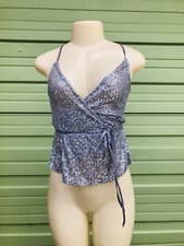 Image of New ZARA Women’s Silver Strap Cami Sequin Wrap Belted TOP Size S  #2135