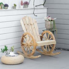 Image of 2 PC Comfortable Rustic Garden Outdoor Patio Adirondack Rocking Chair Natural