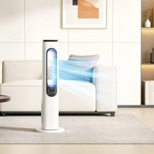Image of Bladeless Tower Fan with LED Lights, 3 Speeds, 15H Timer and LED Display, White