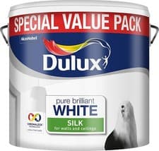 Image of Dulux Silk Emulsion Paint For Walls And Ceilings - Pure Brilliant White 10L
