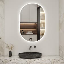 Image of Oval LED Bathroom Mirror Adjustable LED Colors Anti-fog Dimming&Memory Function