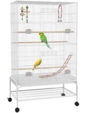 Image of PawHut Bird Cage with Stand Wheels Toys for Budgies Finches White Pet Supplies