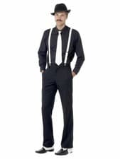 Image of NEW Gangster Instant Kit, Black & White with Braces Tie, Hat, Spats & Moustache