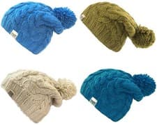 Image of Kusan Slouch Beanie Hat 100% Wool Hand Knitted Oversize Winter Woolly Bobble Cap