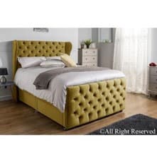 Image of Divan BED Base With Chesterfield Winged Back 54" Headboard