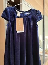 Image of New Accessorize Monsoon Navy Velour Party Occasion Dress 12 - 18 months 
