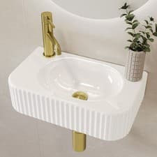 Image of White Rectangular Fluted Wall Hung Basin 410mm - Oregon OREGW446X265