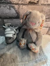 Image of GREY ZEBRA COMFORTER BLANKIE SOFT SOOTHER DOUDOU RATTLE & BUNNY PRIMARK