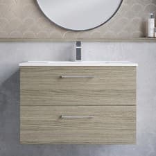 Image of Nuie Arno Wall Hung 2-Drawer Vanity Unit & Basin-2 800mm - Solace Oak Woodgrain