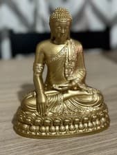 Image of Thai Buddha Praying Meditating Statue Sculpture Figurine Ornament Gold Sitting