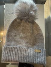 Image of Barbour International Women's Grey Knit beanie/bobble Hat.
