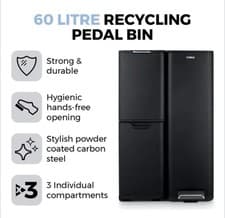 Image of Tower 60L Green Recycling Pedal Bin with Drawer Stainless Steel Rubbish Waste