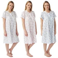 Image of Ladies Floral Nightdress Half Sleeve Poly Cotton Button Through Nightie MN12