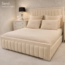 Image of NEW OTTOMAN STORAGE PANEL NAPLES UPHOLSTERED BED FRAME DOUBLE & KING SIZE