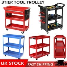 Image of Durable Garage Tool Storage Heavy Duty Trolley Workshop 3 Tier Wheel Cart Shelf