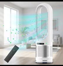 Image of Bladeless Tower Fan 3In 1 CoolHot Purifier Remote Control 2000W Heat 40W Cool
