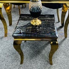Image of Modern Louis 60x60x57cm Square Side End Lamp Table Black and Gold Marble Top Leg