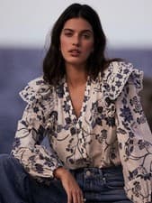 Image of New Mint Velvet Blue/White Floral Blouse/Shirt/Top | Ruffle | Large | RRP £79