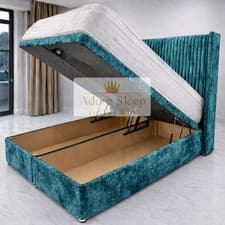 Image of Luxury Winged Crushed Velvet Solid Ottoman Gas Lift Storage Bed All Colours Size