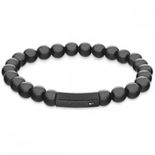 Image of Genuine Tommy Hilfiger Black IP Onyx Beaded Bracelet 2790581 - 19cm
