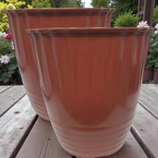 Image of 35cm Brown Garden Plant Pot Large Round Plastic Outdoor Planter Pack of 2