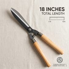 Image of GARDEN SHEARS CARBON STEEL BLADE 18 INCH WOODEN HANDLE HEDGES GRASS SHRUB BUSHES