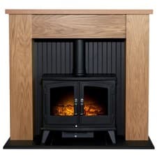 Image of Adam New England Stove Fireplace in Oak & Black with Woodhouse Electric Stove...
