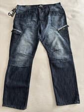 Image of Airwalk Men’s Cargo Utility Skater Jeans Button Fly NWT 40r Dark Blue Denim