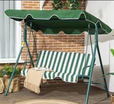 Image of 3 Seater Swing Bench Garden Outdoor Adjustable Canopy Patio Sofa Padded Seat