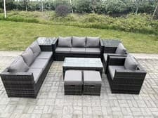 Image of Fimous Outdoor Rattan Garden Furniture Lounge Sofa Set With Oblong Coffee Table