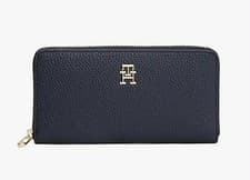 Image of TOMMY HILFIGER TH EMBLEM ZIP AROUND LARGE WALLET PURSE SPACE BLUE NEW WITH BOX