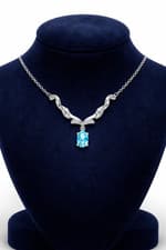 Image of 9ct White Gold Sky Blue Topaz Necklace With Diamonds 16.5" 42cm Length Chain