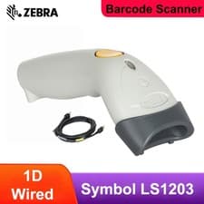 Image of Zebra LS1203 Corded Handheld 1D Laser Barcode Scanner With USB Cable