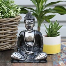Image of Black & Silver Effect Thai Buddha - Statue Ornament Figurine 15cm
