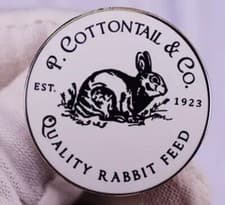 Image of Beatrix Potter Styled Cottontail Rabbit Food Metal Lapel Pin Badge Peter Flopsy