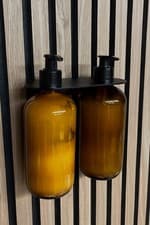 Image of Double Wall Mounted Soap Shampoo Dispenser Bracket Black