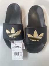Image of Womens Adidas Adilette Lite Slides Flip Flops GZ6196 Core Black/Gold Size U.K. 4