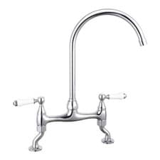 Image of Traditional Georgian 2 Hole Bridge Kitchen Sink Mixer Tap White Levers Chrome