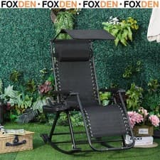 Image of Garden Rocking Chair Folding Recliner Outdoor Adjustable Sun Lounger Rocker
