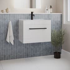 Image of 600mm White Wall Hung Vanity Unit with Basin and Black Hand BUN/BeBa_28201/80009