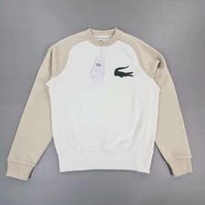 Image of Lacoste Mens Sweatshirt White Beige XS Relaxed Fit Big Crock Logo Sweater SH2707