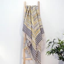 Image of Herringbone Heavy Throw Luxury Space Dyed Pattern Fringe Blanket Mustard/Grey