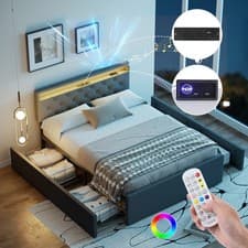 Image of STORAGE UPHOLSTERED BED FRAME 4FT6 DOUBLE WITH CHARGING PORT & LED LIGHT