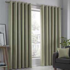 Image of Fusion Sage Green Thermal Eyelet Curtains – W66 x L90" (168x229cm) – 2 Pane