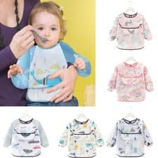 Image of LONG SLEEVE Bibs Waterproof Coverall Apron for Feeding Wipe Clean Baby Bibs