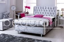 Image of ASTRAL Crushed Velvet Sleigh Bed | Scroll Design | Hand Upholstered Chesterfield