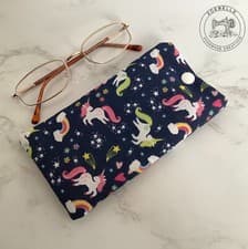 Image of Handmade Glasses Case Soft Padded Spectacle Pouch Unicorns & Rainbows Fabric