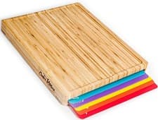 Image of Easy-to-Clean Bamboo Wood Chopping Cutting Board with Set of 6 Color-Coded Flexi